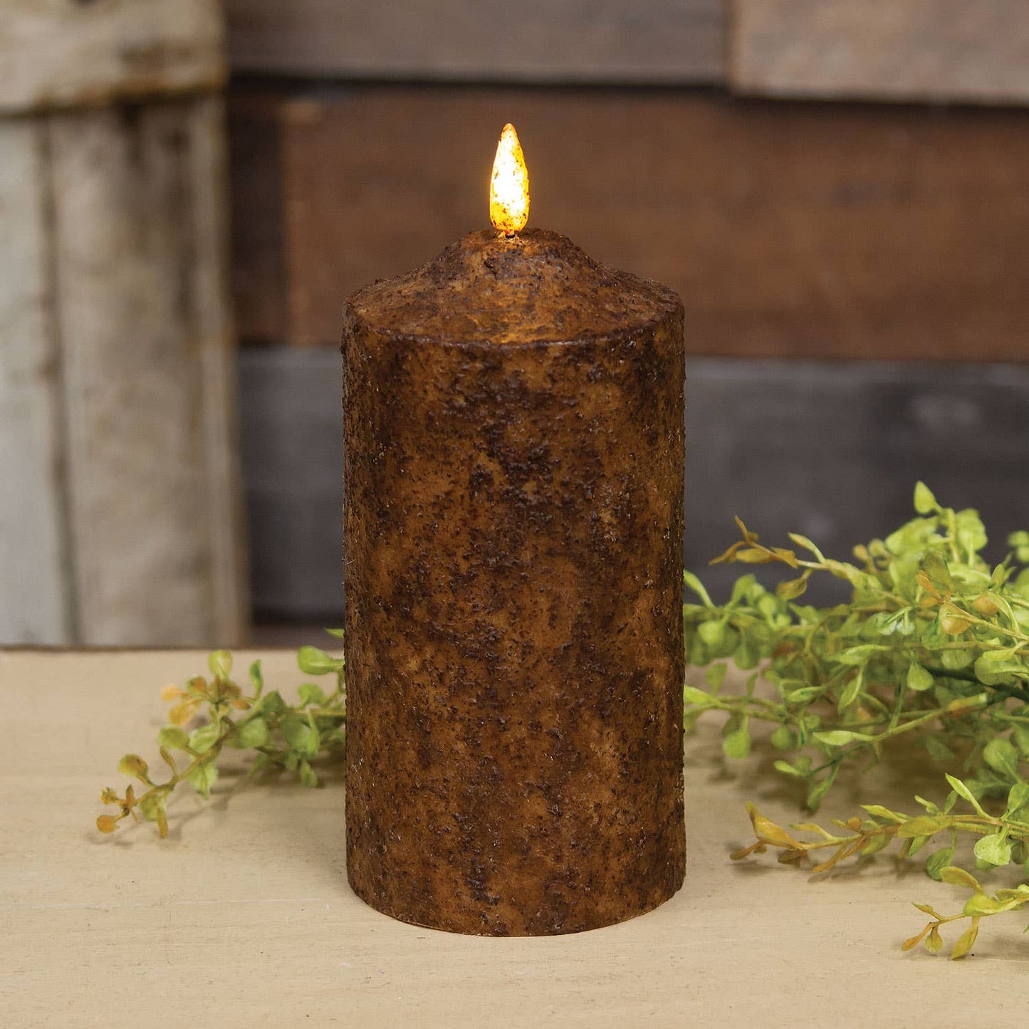 Burnt Mustard Flicker Flame Timer Cake Pillar, 6"