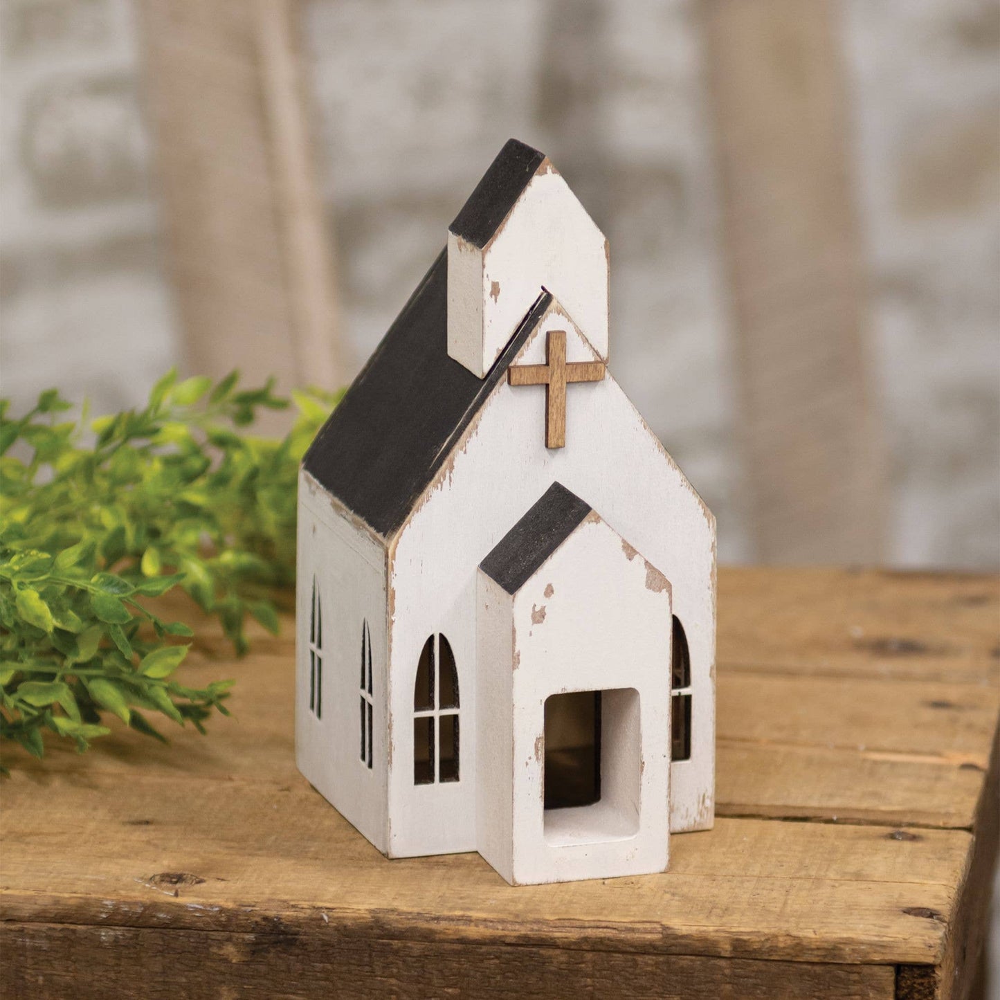 Distressed White Wooden Church Sitter