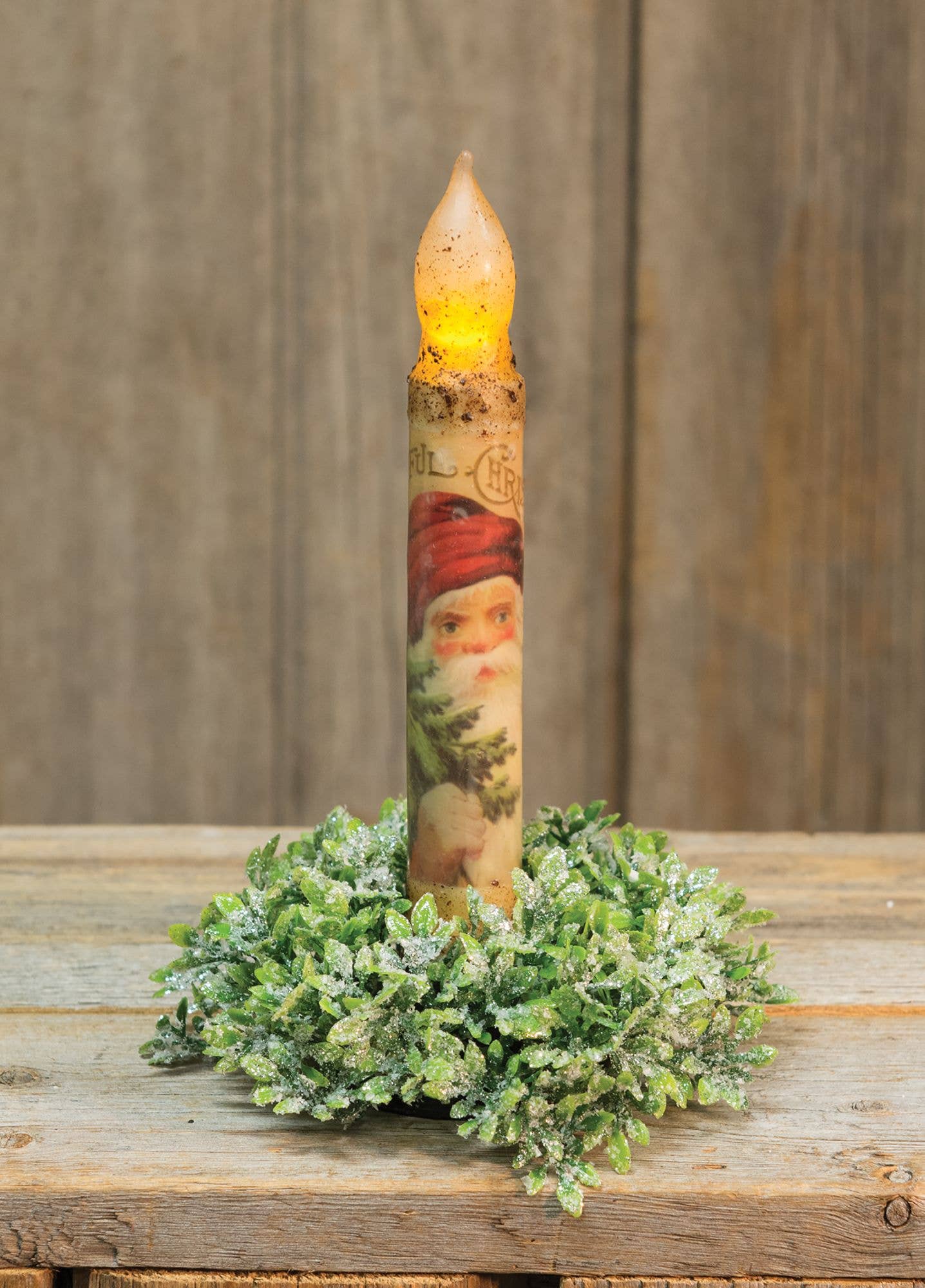 Joyful Santa Timer Taper 6" Burnt Ivory