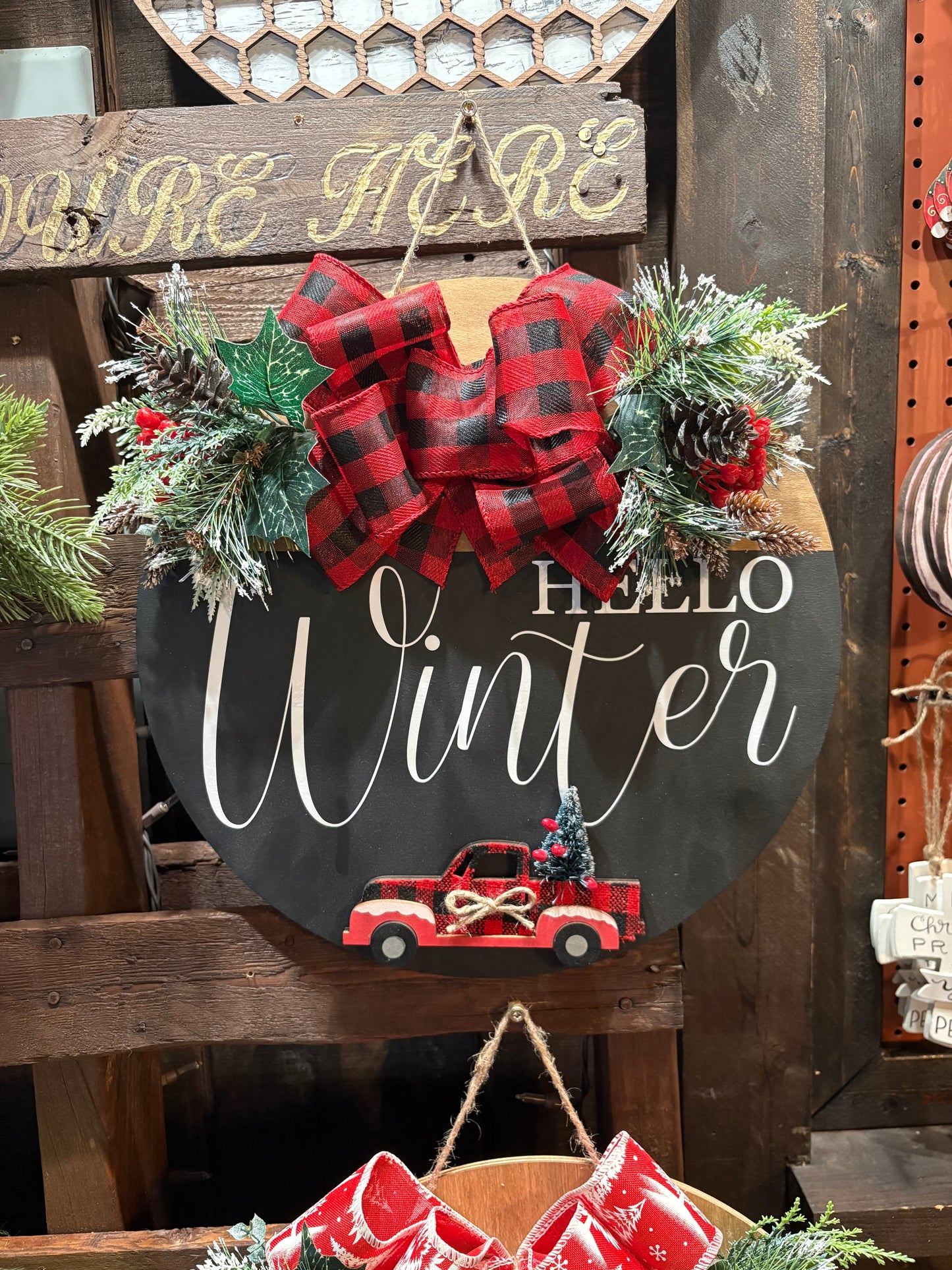 Festive Rustic Circular Wooden Front Door Signs