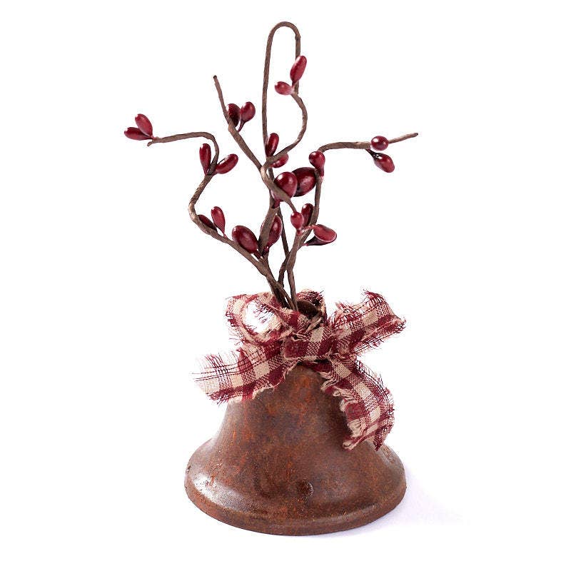 2-1/2" Pre-Decorated Rusty Tin Bell with Pip Berries