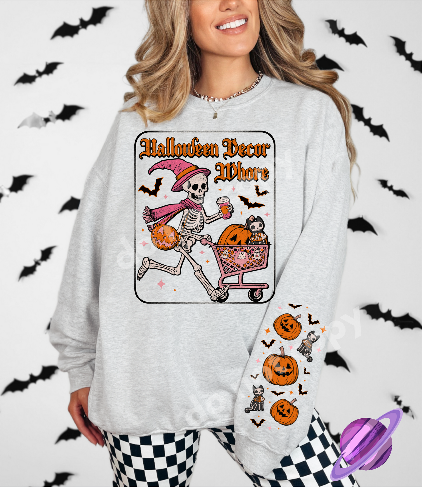 DECOR WHORE FALL- CREWNECK SWEATSHIRT W/ SLEEVE PRINT