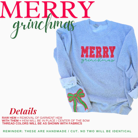 Merry Grinchmas Embroidered Side Bows