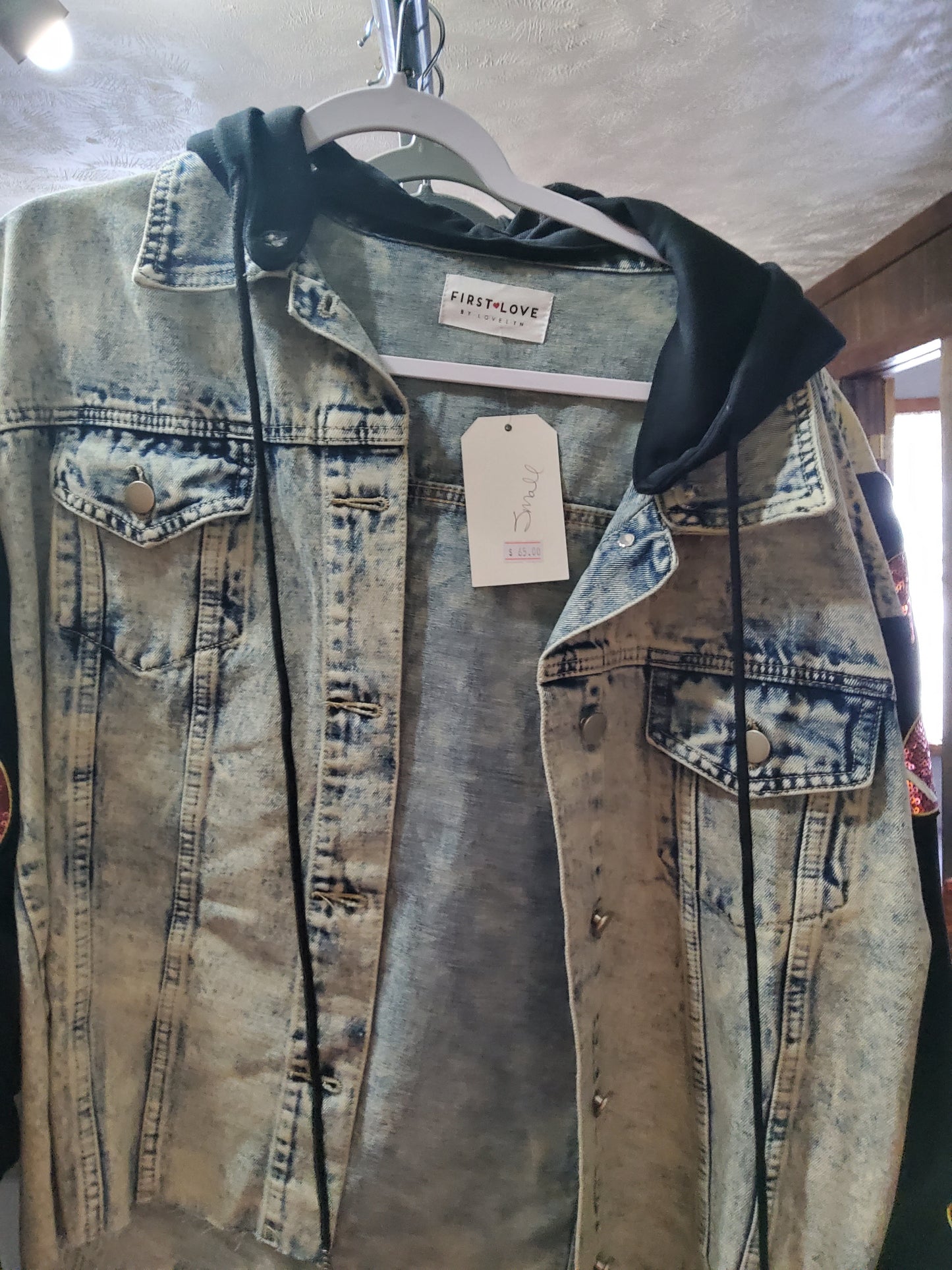 Sequin Football Denim Jacket with Hood