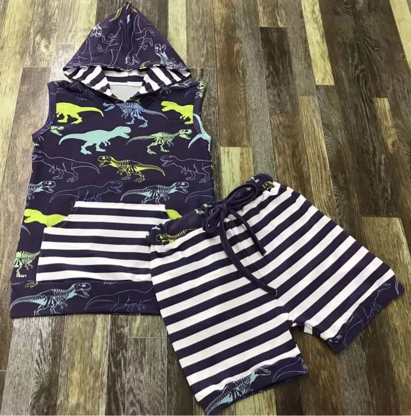 Navy Dino Short Set