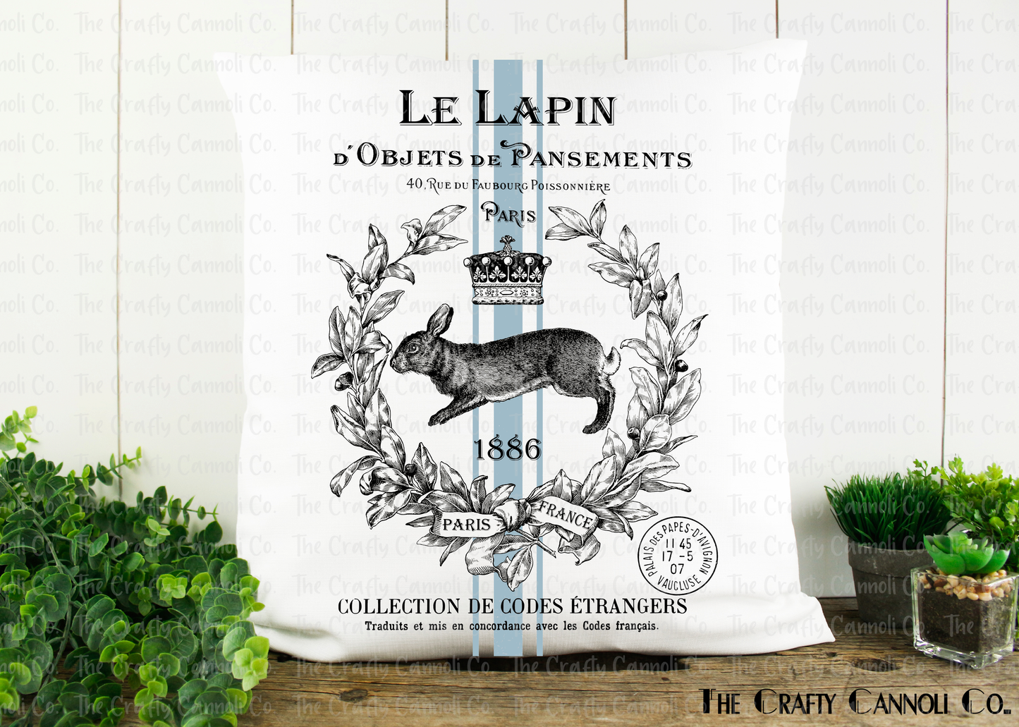 Blue Vintage Rabbit Pillow