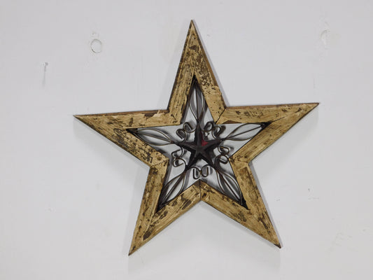 Texas Star-Wood and Iron-Wall Decor-Cream