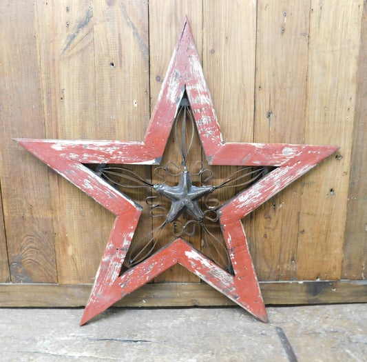 Texas Star-Wood and Iron-Wall Decor-Red