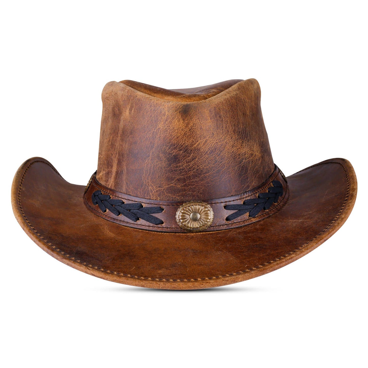 Shapeable Western Brown Leather Outback Cowboy Hat: Unisex, Size: Small