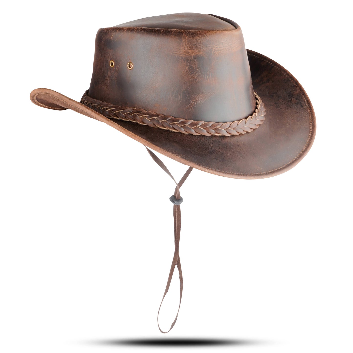 Brown Western Leather Outback Cowboy Hat: Unisex, Size: Extra Large