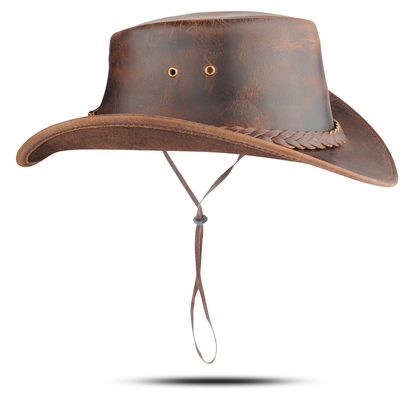 Brown Western Leather Outback Cowboy Hat: Unisex, Size: Extra Large