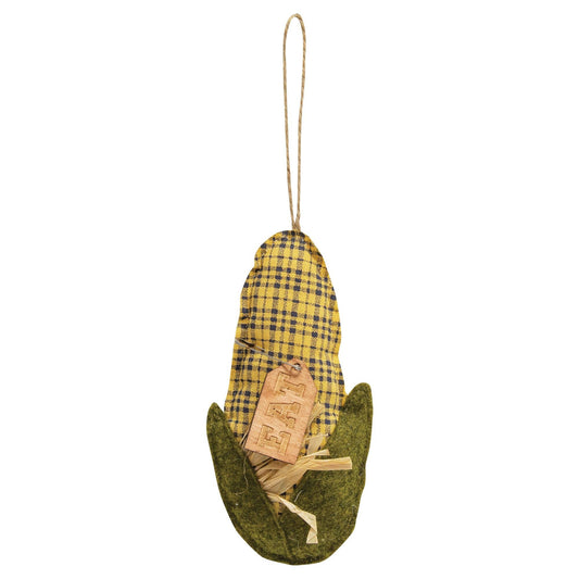 Primitive Fabric Corn Cob Ornament with "Eat" Tag