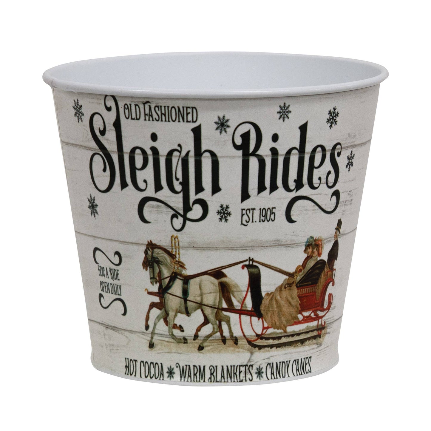 Old Fashioned Sleigh Rides White Metal Bucket