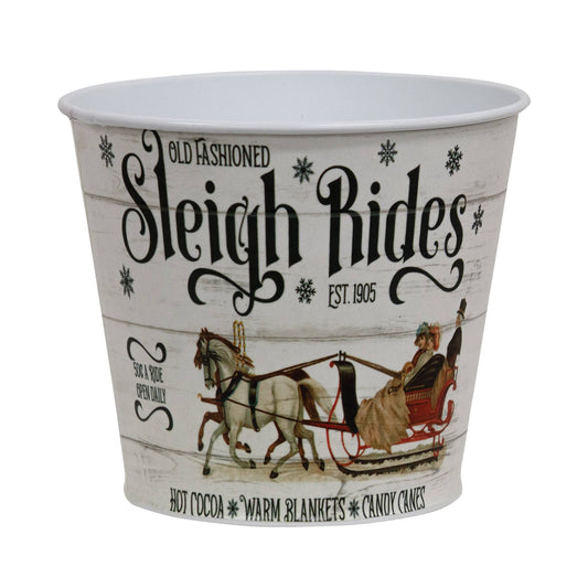 Old Fashioned Sleigh Rides White Metal Bucket