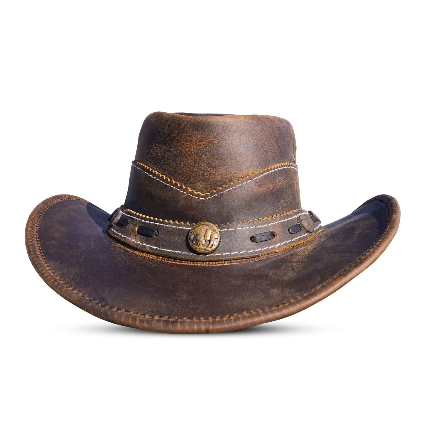 Brown Shapeable Western Leather Outback Cowboy Hat: Unisex, Size: XL