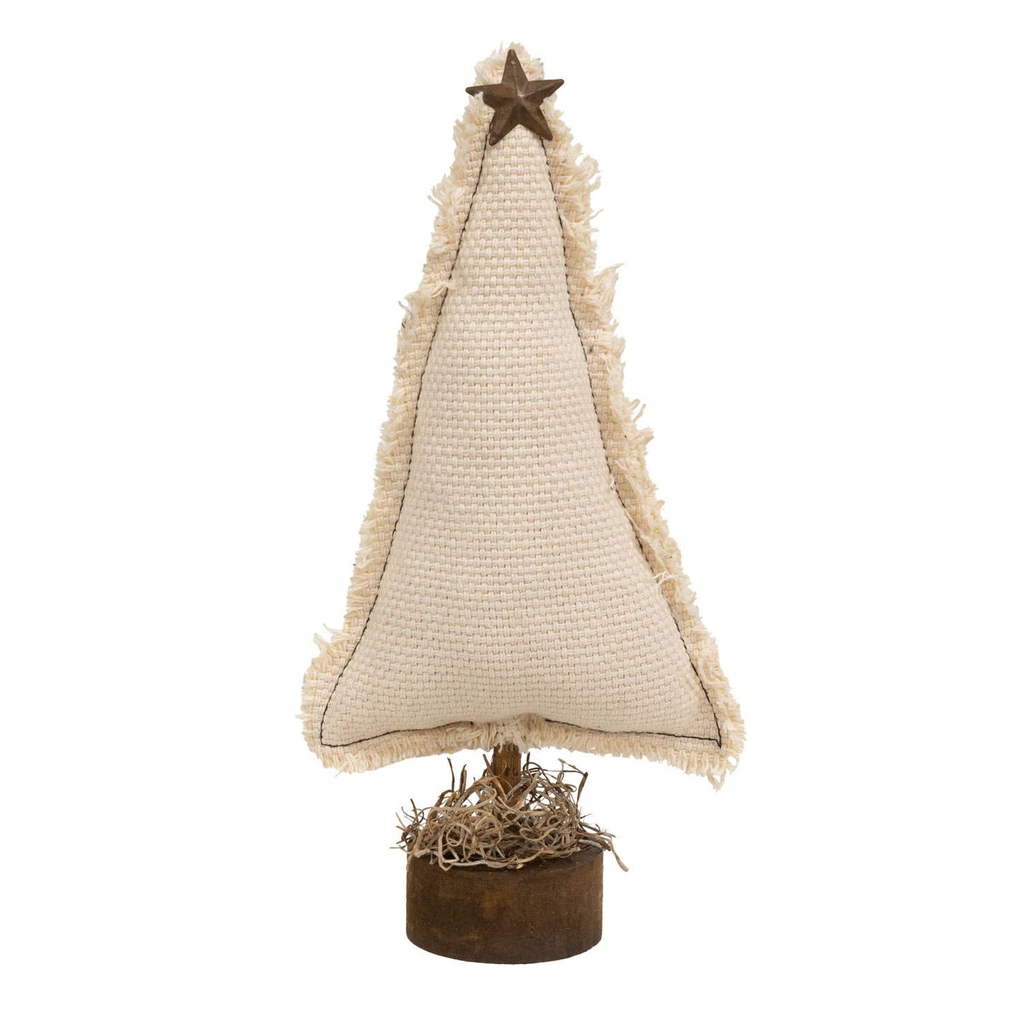 Fringed Stuffed Ivory Canvas Christmas Tree on Base, 9.5"