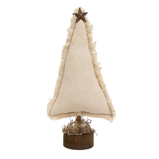 Fringed Stuffed Ivory Canvas Christmas Tree on Base, 9.5"