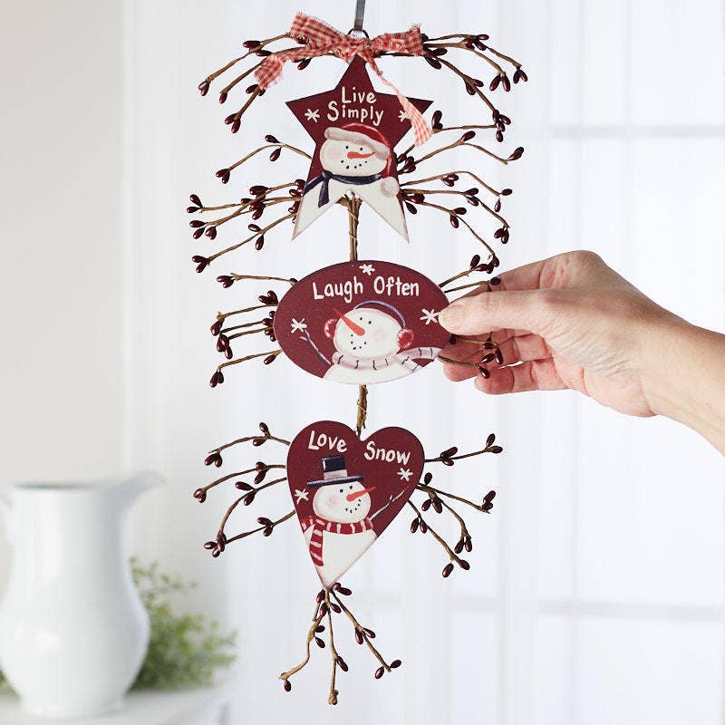 Snowmen and Pip Berry Live, Laugh Love Christmas Decorations