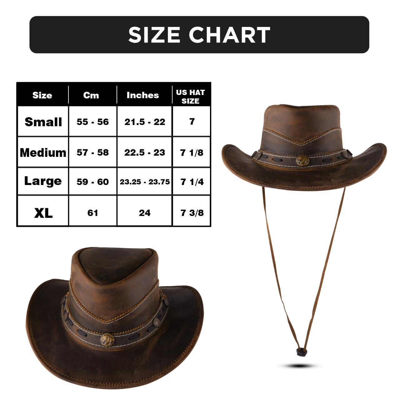 Brown Shapeable Western Leather Outback Cowboy Hat: Unisex, Size: XL