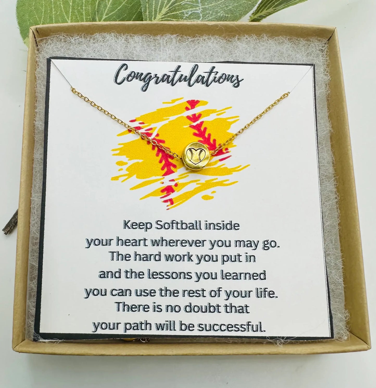 Softball Necklace: Silver/Necklace & Card Only