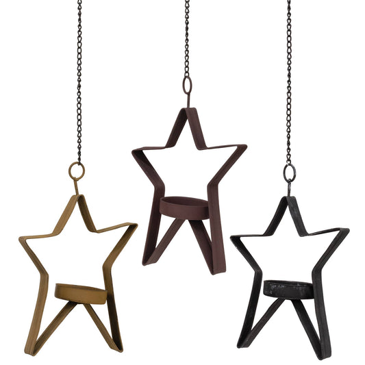 Hanging Whimsical Star Timer Tealight Holder, 3 Assorted
