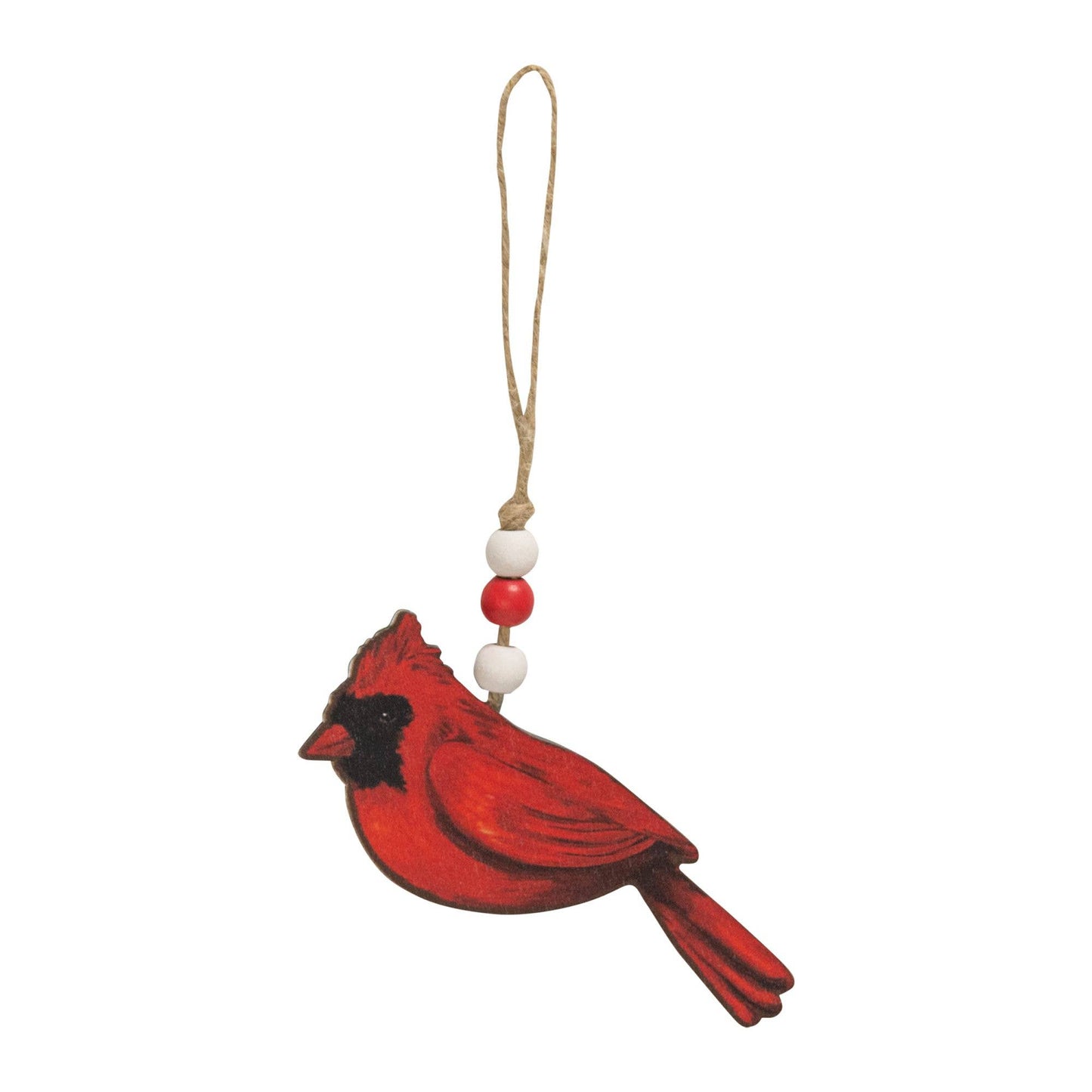Wooden Cardinal Christmas Ornament w/Beaded Jute Hanger