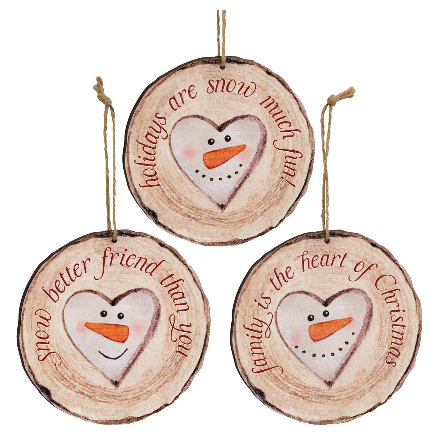 Snow Much Fun Wood Slice Ornament, 3 Assorted
