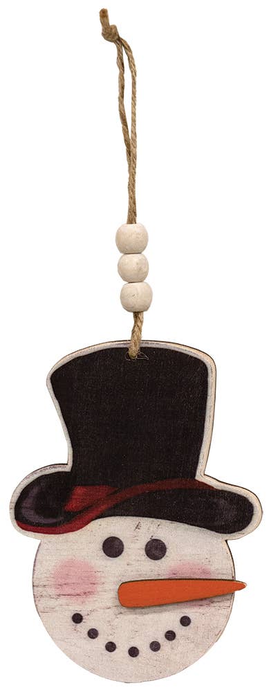 Weathered Snowman Wood Beaded Christmas Ornament, 3 Assorted
