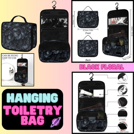 BLACK FLORAL - HANGING TOILETRY BAG-PREORDER CLOSING 8/26