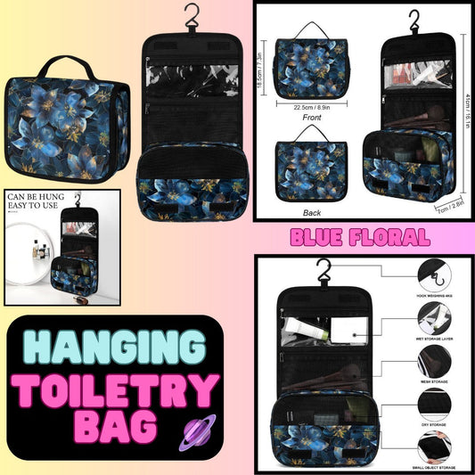 BLUE FLORAL - HANGING TOILETRY BAG-PREORDER CLOSING 8/26
