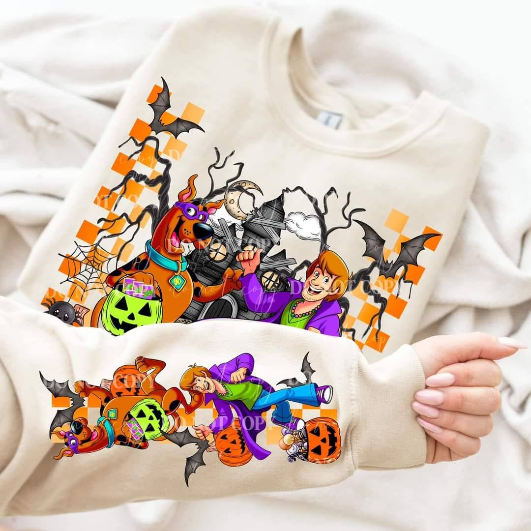 SPOOKY MYSTERY- CREWNECK SWEATSHIRT  W/ SLEEVE PRINT