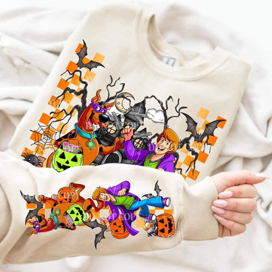 SPOOKY MYSTERY- CREWNECK SWEATSHIRT  W/ SLEEVE PRINT