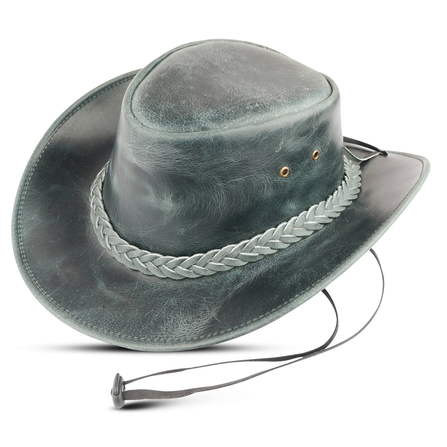 Black Western Leather Outback Cowboy Hat: Unisex, Size: XXL