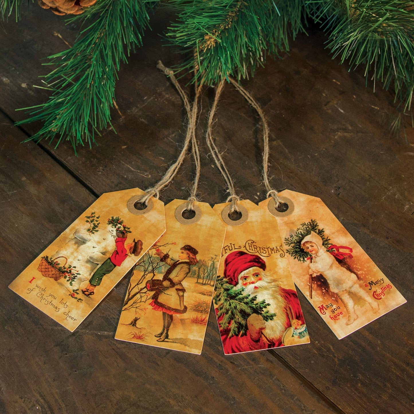 4/Set, Vintage Joyful Christmas Tags