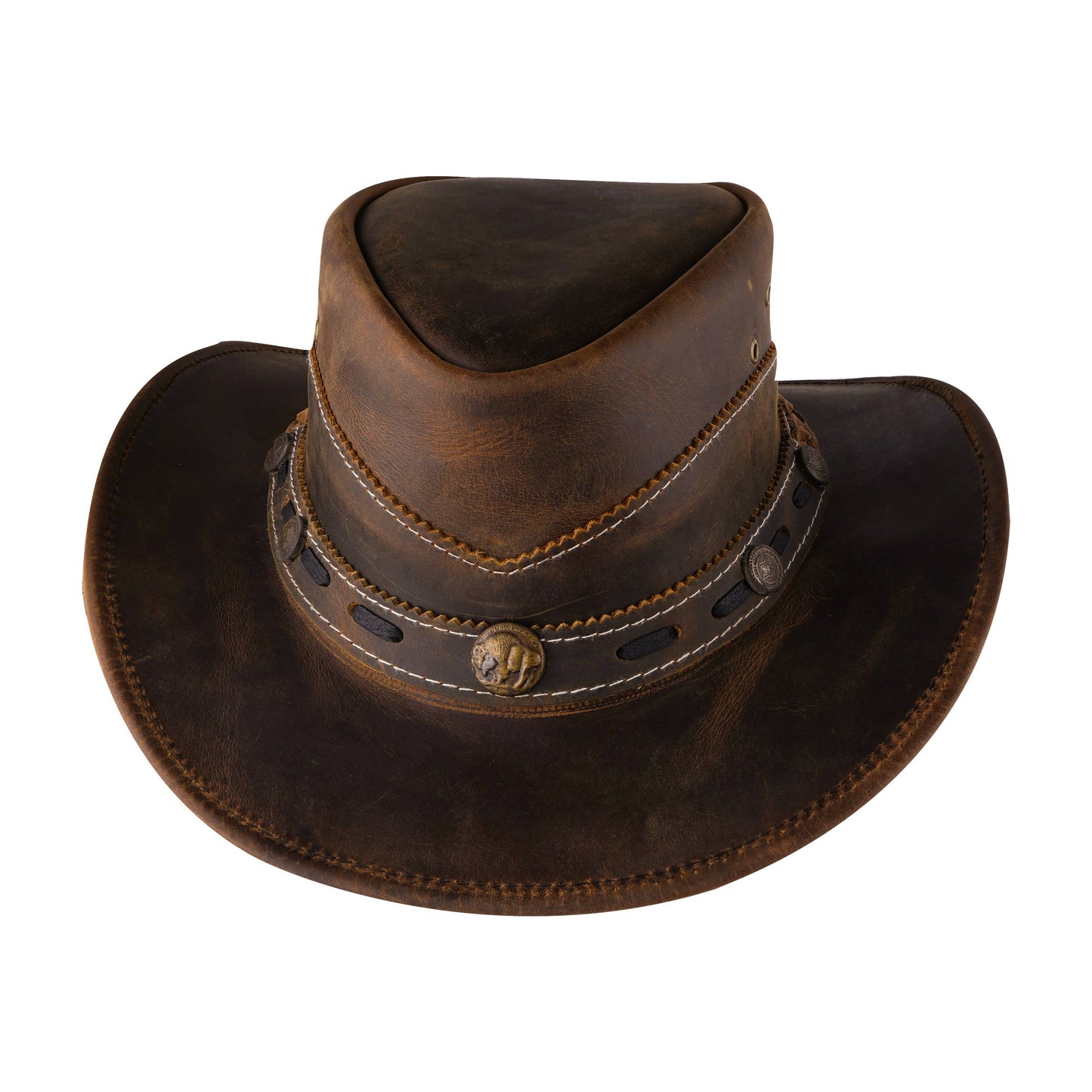 Brown Shapeable Western Leather Outback Cowboy Hat: Unisex, Size: XL