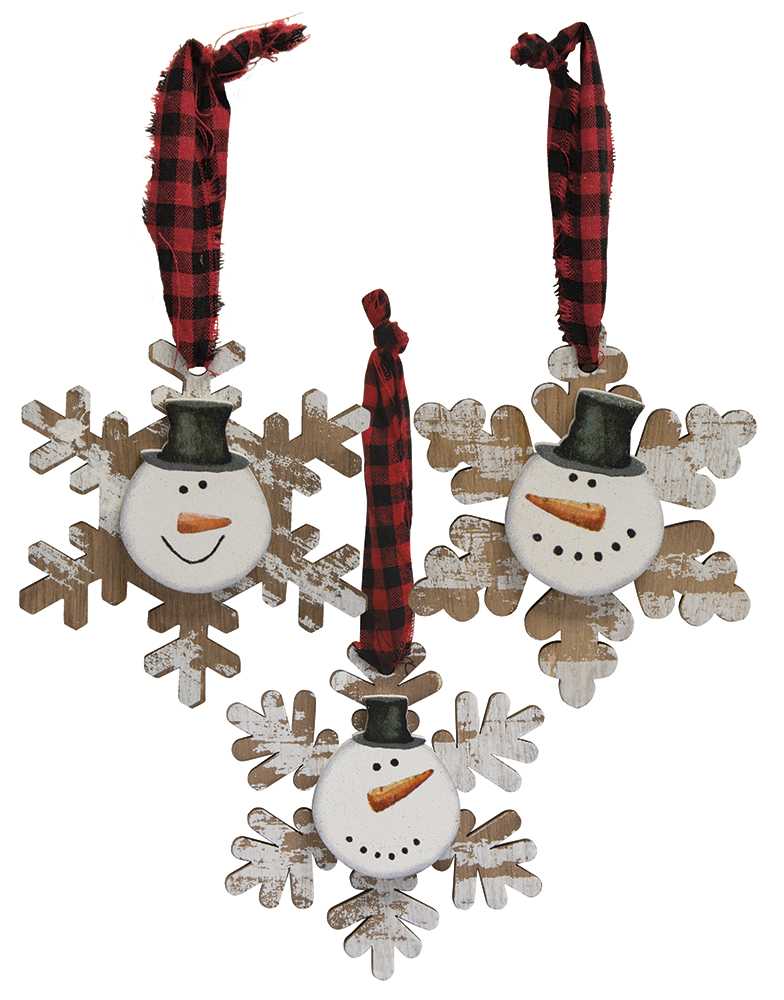 Happy Snowman Snowflake Christmas Ornament, 3 Assorted