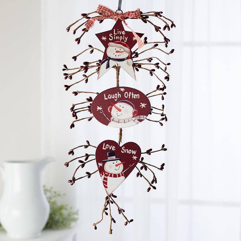 Snowmen and Pip Berry Live, Laugh Love Christmas Decorations