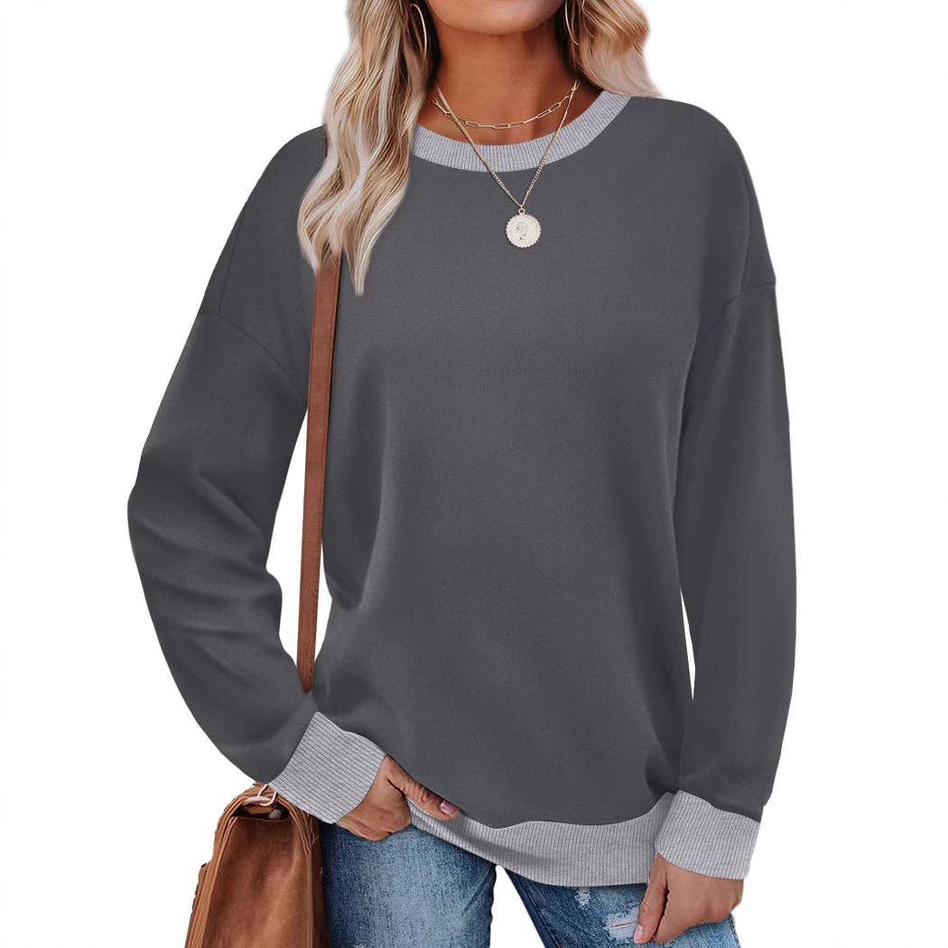 Colorblock Crewneck Pullover Sweatshirt for Women: Green / XL