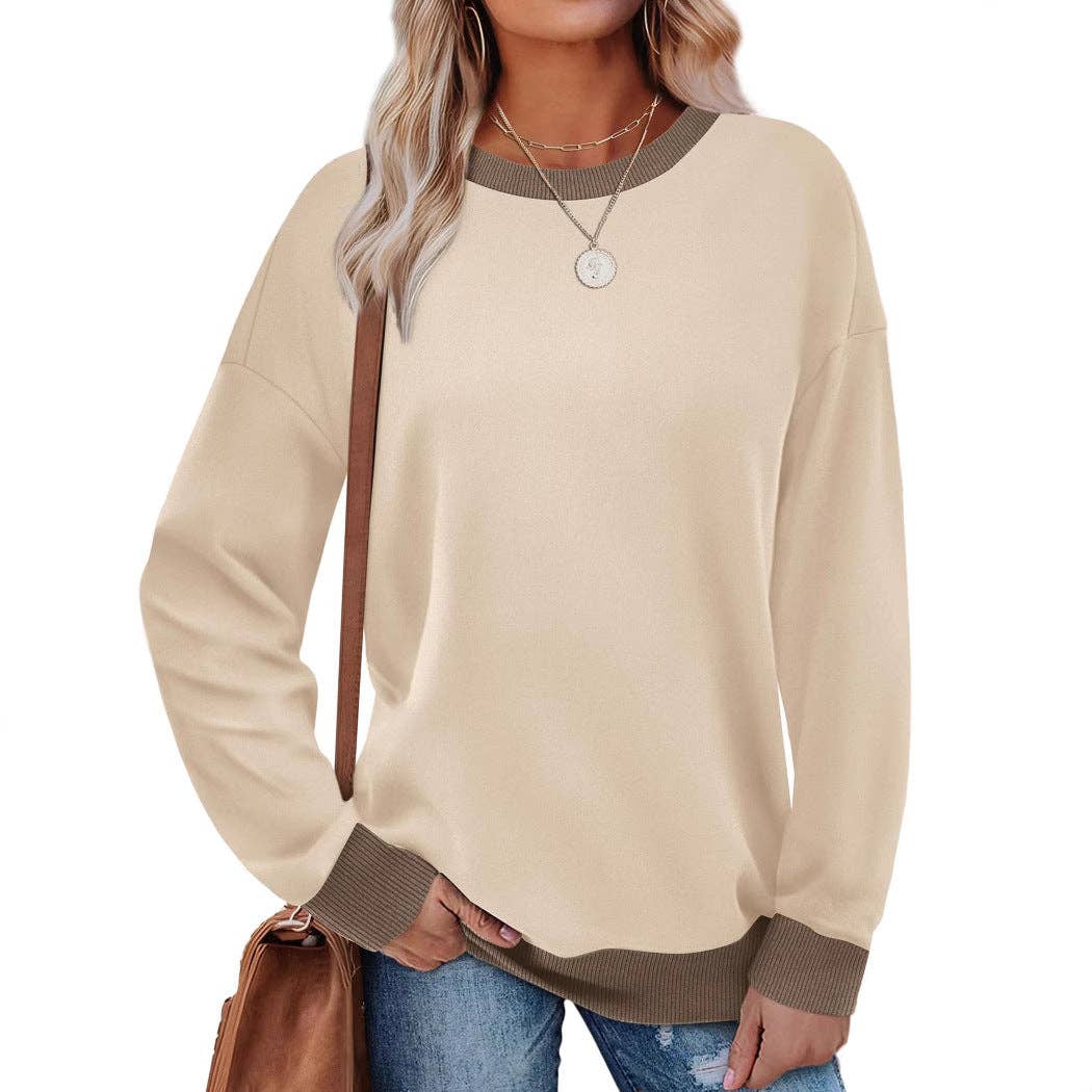 Colorblock Crewneck Pullover Sweatshirt for Women: Green / L