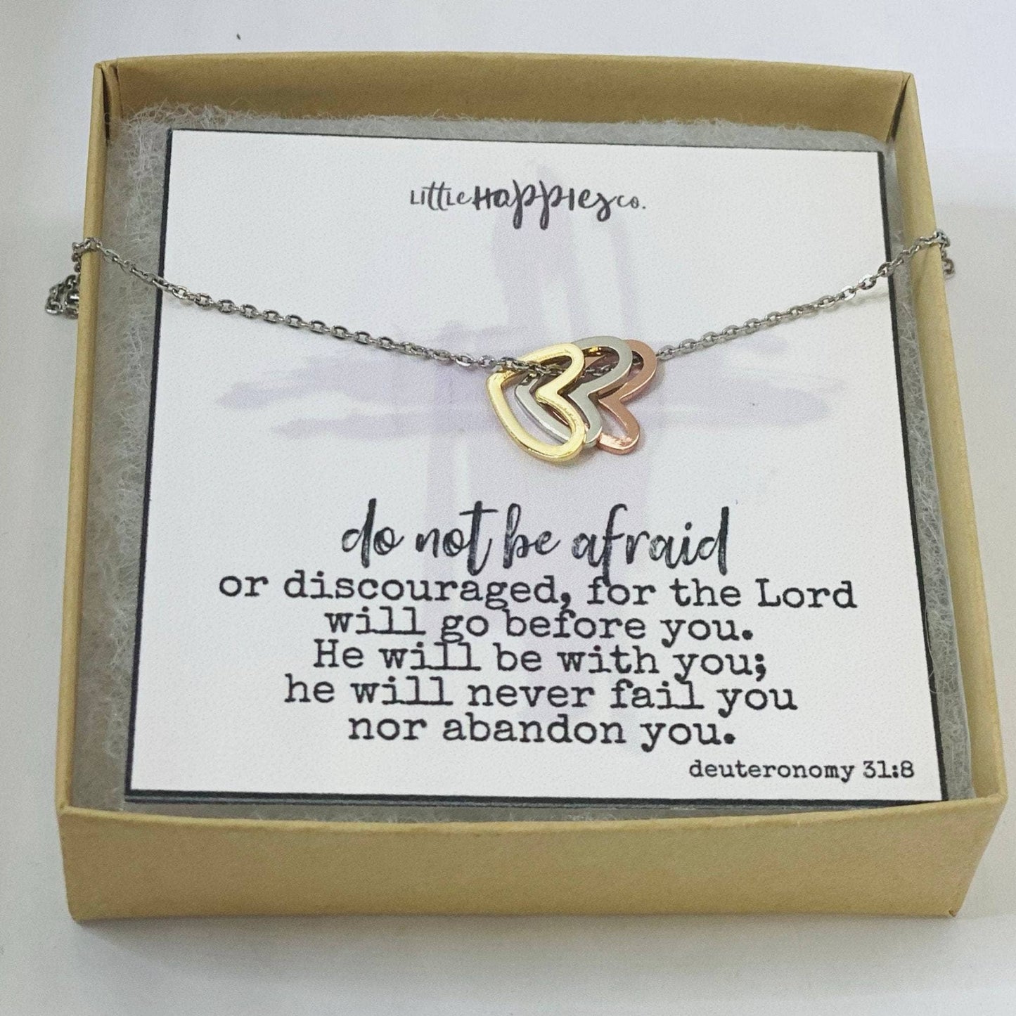 Deuteronomy 31 8 necklace: Silver/Necklace & Card Only