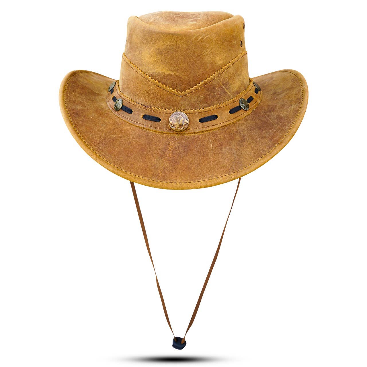 Brown Shapeable Western Leather Outback Cowboy Hat: Unisex, Size: Large