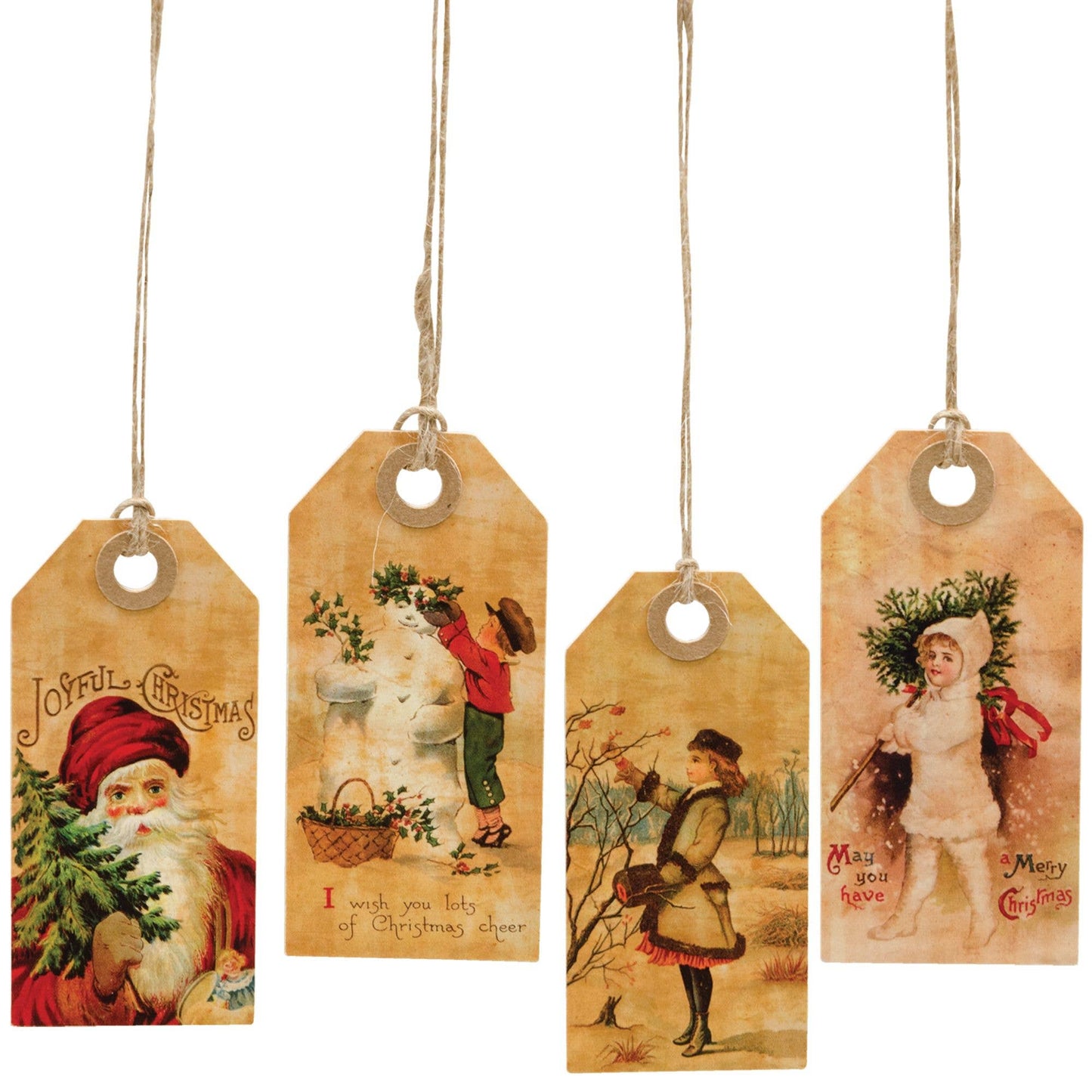 4/Set, Vintage Joyful Christmas Tags