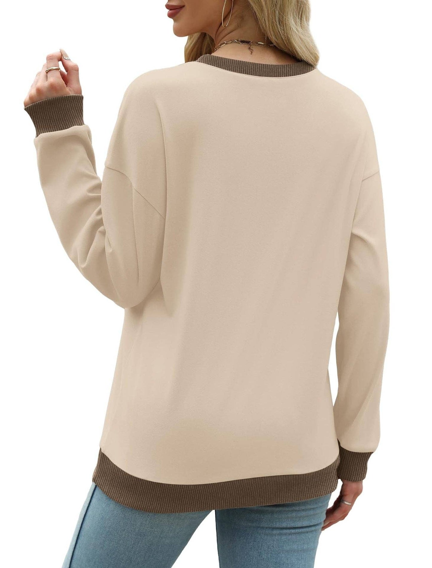 Colorblock Crewneck Pullover Sweatshirt for Women: Green / L