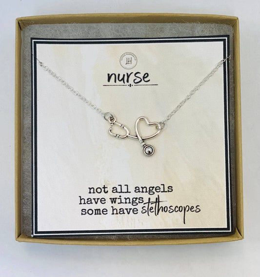 Nurse Stethoscope necklace: Silver/Necklace & Card Only