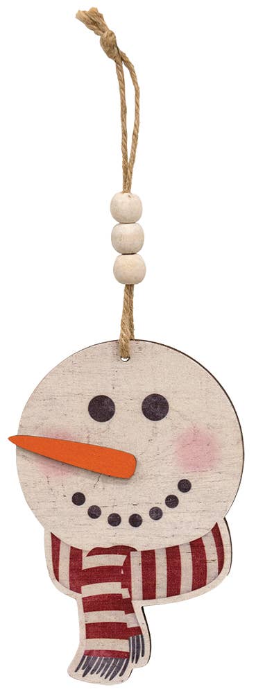 Weathered Snowman Wood Beaded Christmas Ornament, 3 Assorted