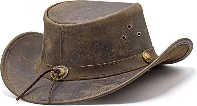 Shapeable Brown Western Durable Leather Outback Cowboy Hat: Unisex, Size: Large