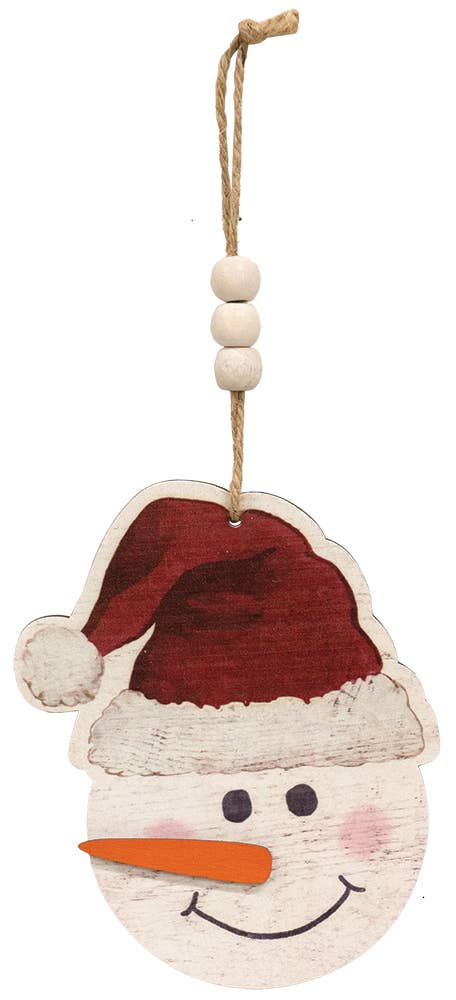 Weathered Snowman Wood Beaded Christmas Ornament, 3 Assorted