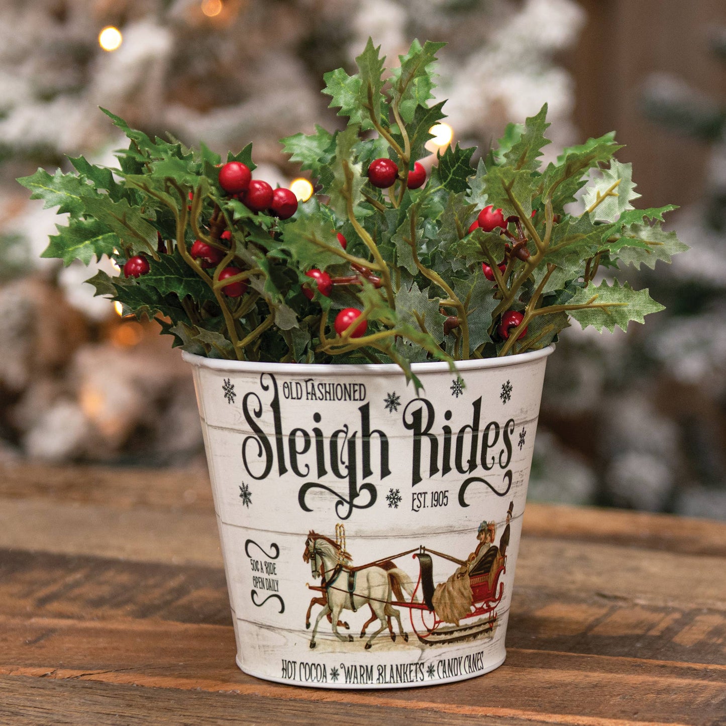 Old Fashioned Sleigh Rides White Metal Bucket