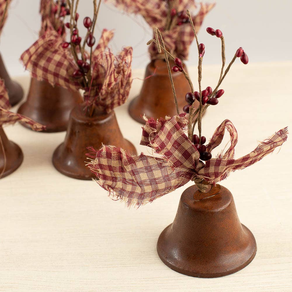 2-1/2" Pre-Decorated Rusty Tin Bell with Pip Berries