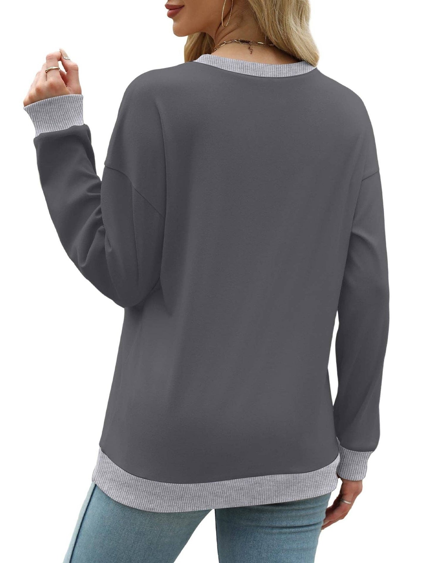 Colorblock Crewneck Pullover Sweatshirt for Women: Green / S